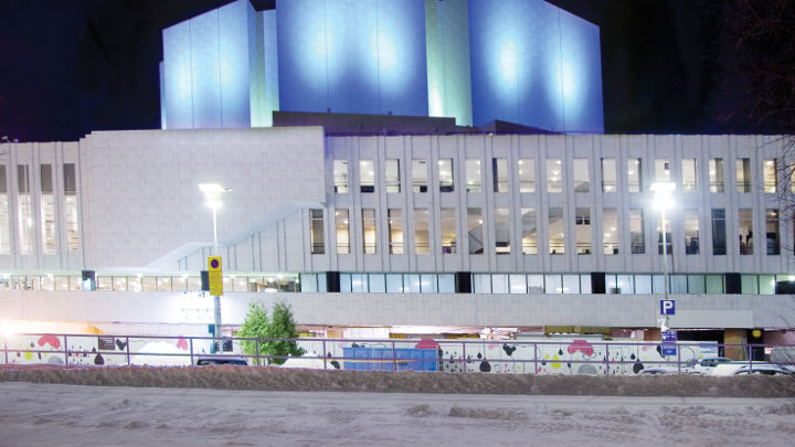 Philips architectural lighting has installed impressive energy saving lights to the exterior of Finlandia Hall