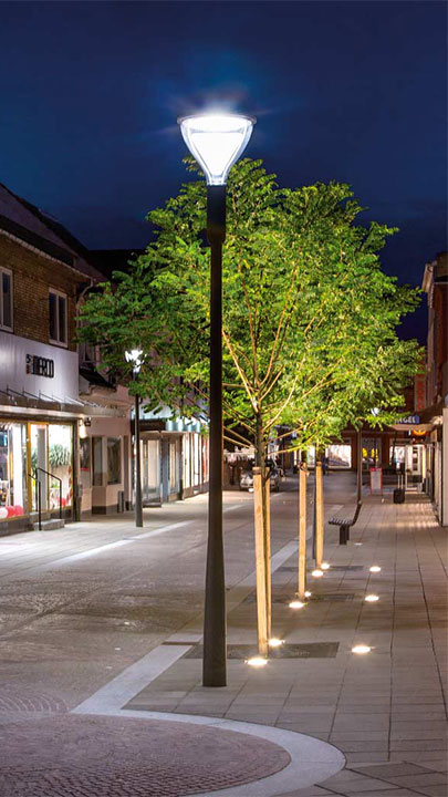 Philips Metronomis LED city street lights are a perfect choice for the urban lighting at City center Naestved, Denmark