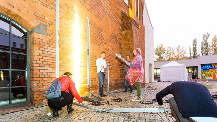 People are experimenting with light in a lighting workshop at Bratislava